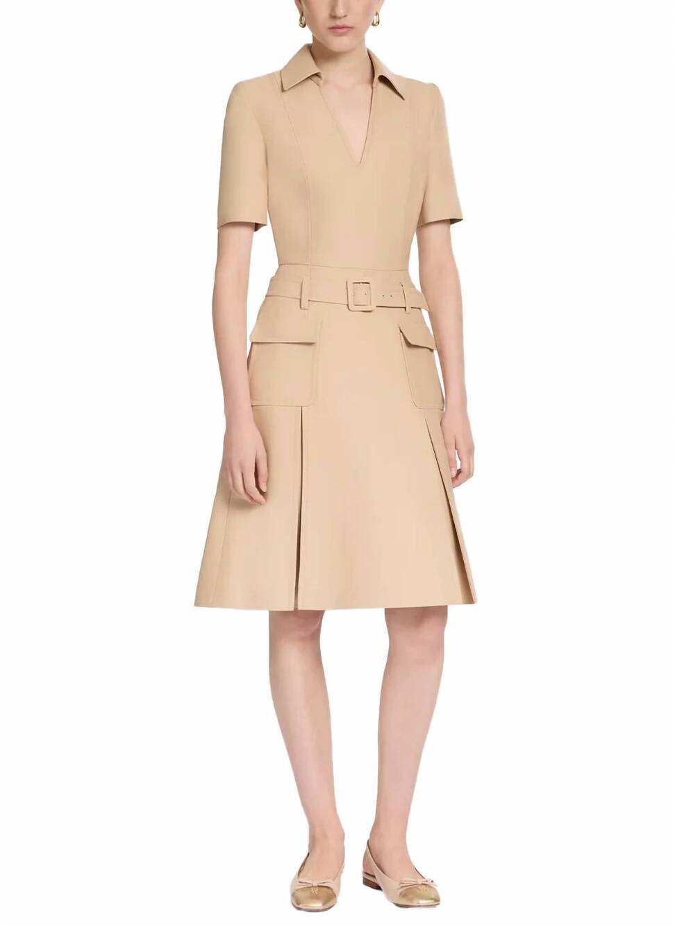 NEW ELIE SAAB gabardine midi dress in beige